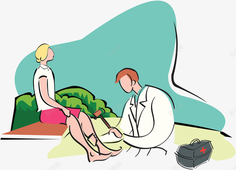 膝盖治疗插画png免抠素材_新图网 https://ixintu.com 医生 急救箱 患者 简笔画 膝盖
