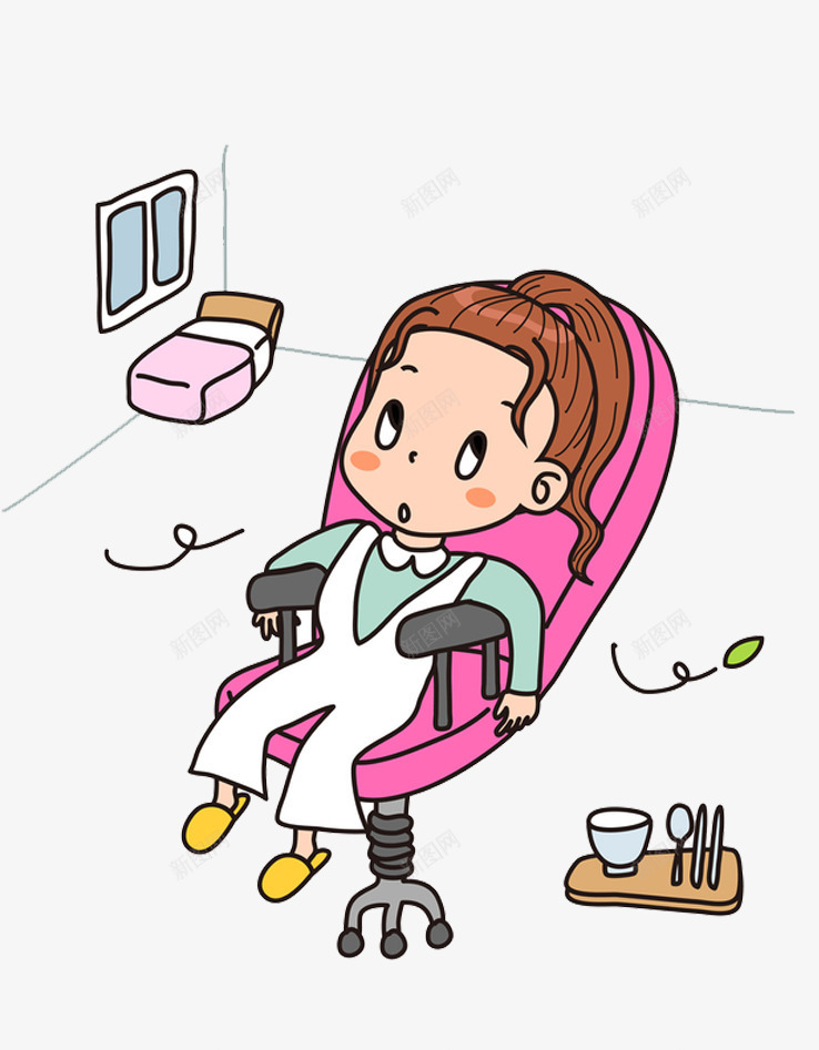 在摇椅上发呆的女孩png免抠素材_新图网 https://ixintu.com 孤单 寂寞 手绘 摇椅 无聊 简单 粉色 背带裤 长发