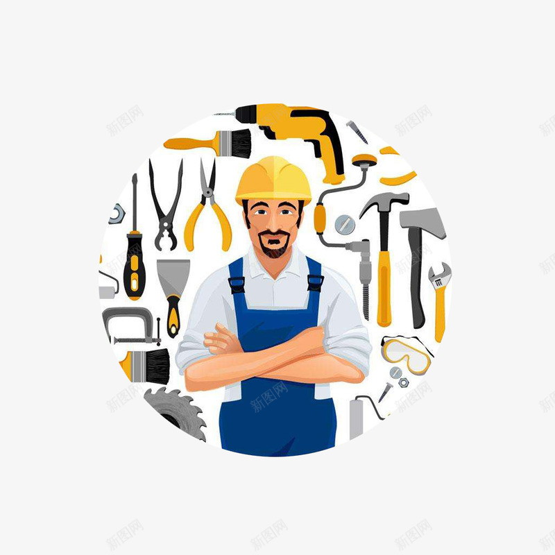 汽修师傅和他的工具png免抠素材_新图网 https://ixintu.com 上班族 工人 工具 师傅 汽修 汽修工人