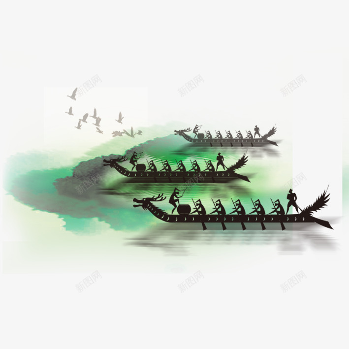 赛龙舟png免抠素材_新图网 https://ixintu.com 端午节 端午龙舟 龙舟节 龙船节 赛龙舟 飞鸟 装饰