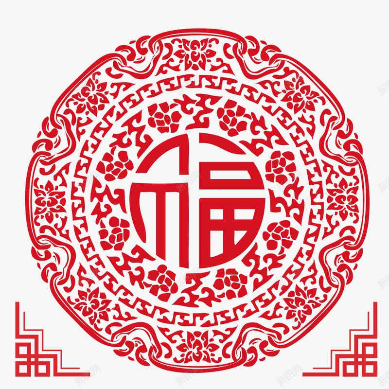 春节剪纸png免抠素材_新图网 https://ixintu.com 中国风福字 角边底纹 剪纸 喜庆 团聚 春节 新年 新年大吉 祝福 装饰