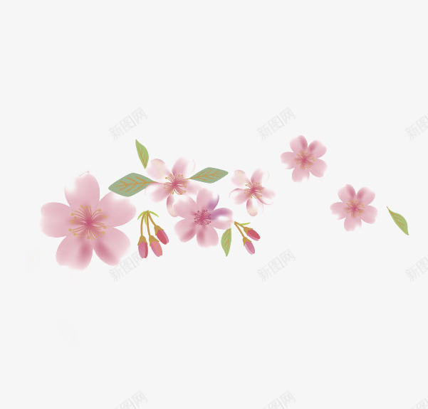 春天粉色花朵叶子png免抠素材_新图网 https://ixintu.com 叶子 春天 粉色 花朵