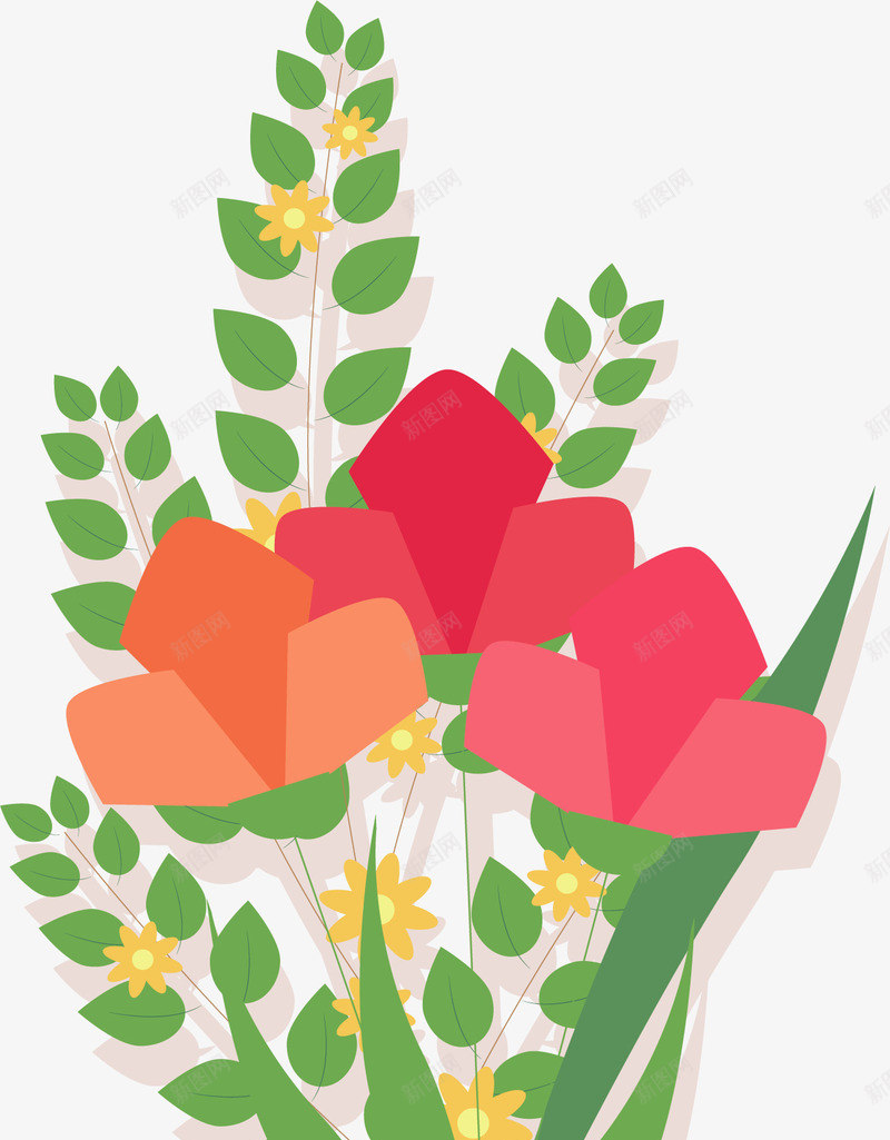 彩色花束卡通插画png免抠素材_新图网 https://ixintu.com 卡通插画 叶子 平面 彩色 植物 花束 设计