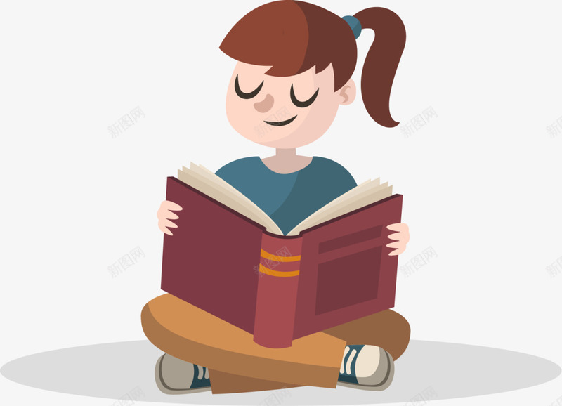 咖啡色卡通读书女孩png免抠素材_新图网 https://ixintu.com 世界知识产权日 书籍 儿童读书日 读书女孩 阅读