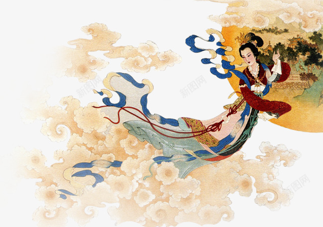 中国风奔月的嫦娥中秋png免抠素材_新图网 https://ixintu.com 中秋 国风 奔月 嫦娥