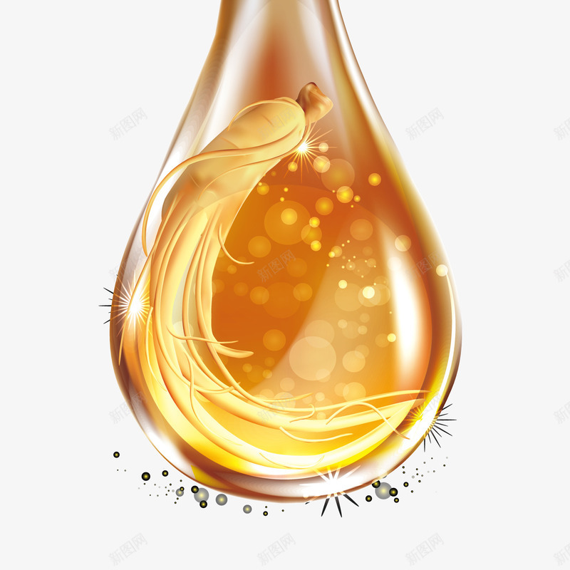 化妆品精油精华png免抠素材_新图网 https://ixintu.com 人参精华开心 光效 棕色 植物精华 模糊背景 水滴 水珠 液体 淡黄色精油 精油 纹理 质感