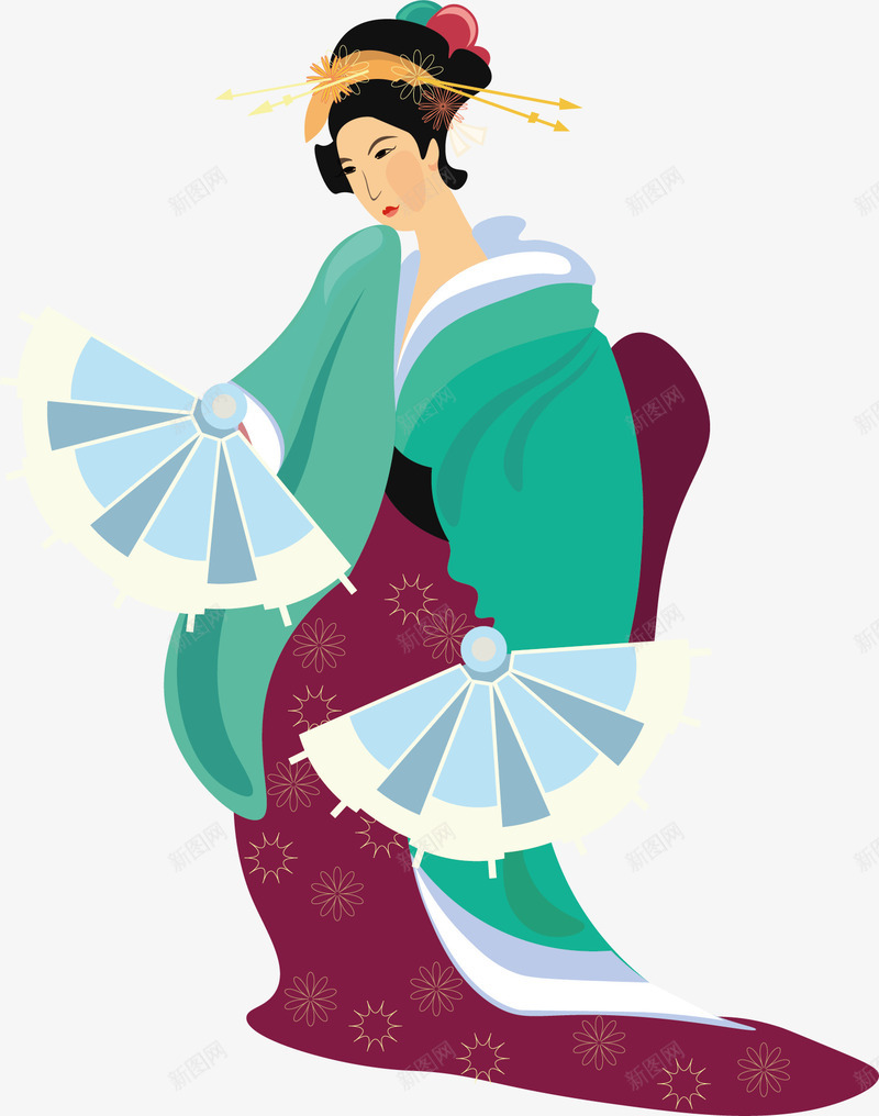 拿着扇子的美女矢量图ai免抠素材_新图网 https://ixintu.com 中国风少数民族女人 云南少数民族女人 卡通 少数民族女人 少数民族美女 民族 民族女人 表演 矢量图