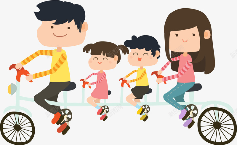 幸福快乐一家人png免抠素材_新图网 https://ixintu.com 一家四口 卡通 自行车 郊游 骑自行车 骑行者 骑车