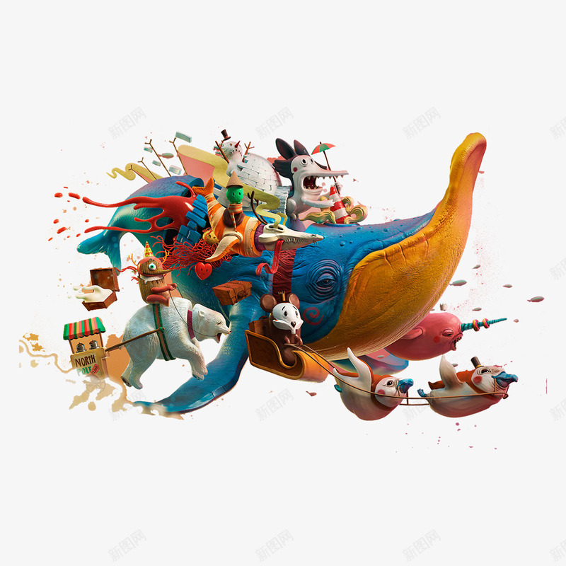 三维立体大鱼图png免抠素材_新图网 https://ixintu.com 3D C4D 三维 创意 动物 卡通 白熊 立体 鱼