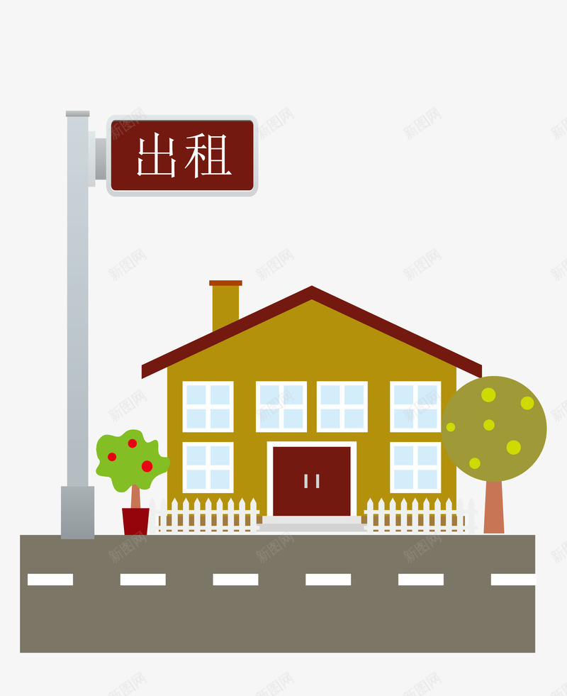 黄色房屋出租png免抠素材_新图网 https://ixintu.com 中介公司 出租房屋 卡通图案 卡通房屋 房屋中介 房屋出租