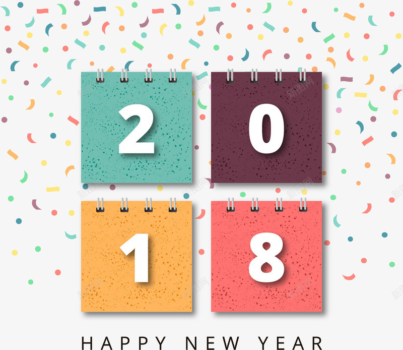 手绘2018年装饰标签矢量图ai免抠素材_新图网 https://ixintu.com 2018年 彩纸 彩色 手绘 新年快乐 日历 装饰 矢量图