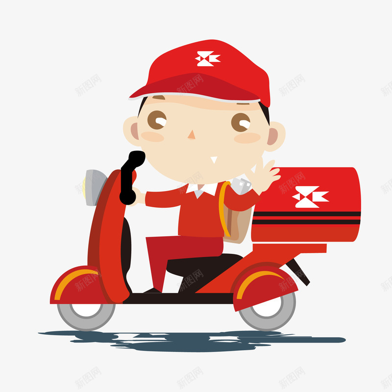 红色的外卖人物矢量图ai免抠素材_新图网 https://ixintu.com 人物设计 卡通 派送员 红色 送外卖 矢量图
