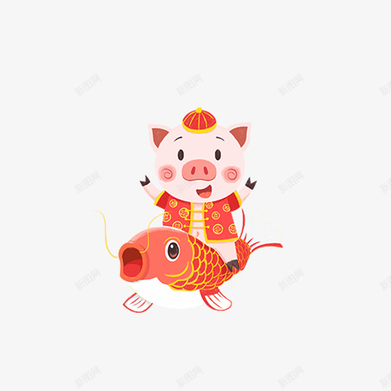 红鲤鱼与小猪png免抠素材_新图网 https://ixintu.com 卡通 喜庆 小猪 年年有鱼 新年 汉服猪宝宝 猪年大吉 红鲤鱼