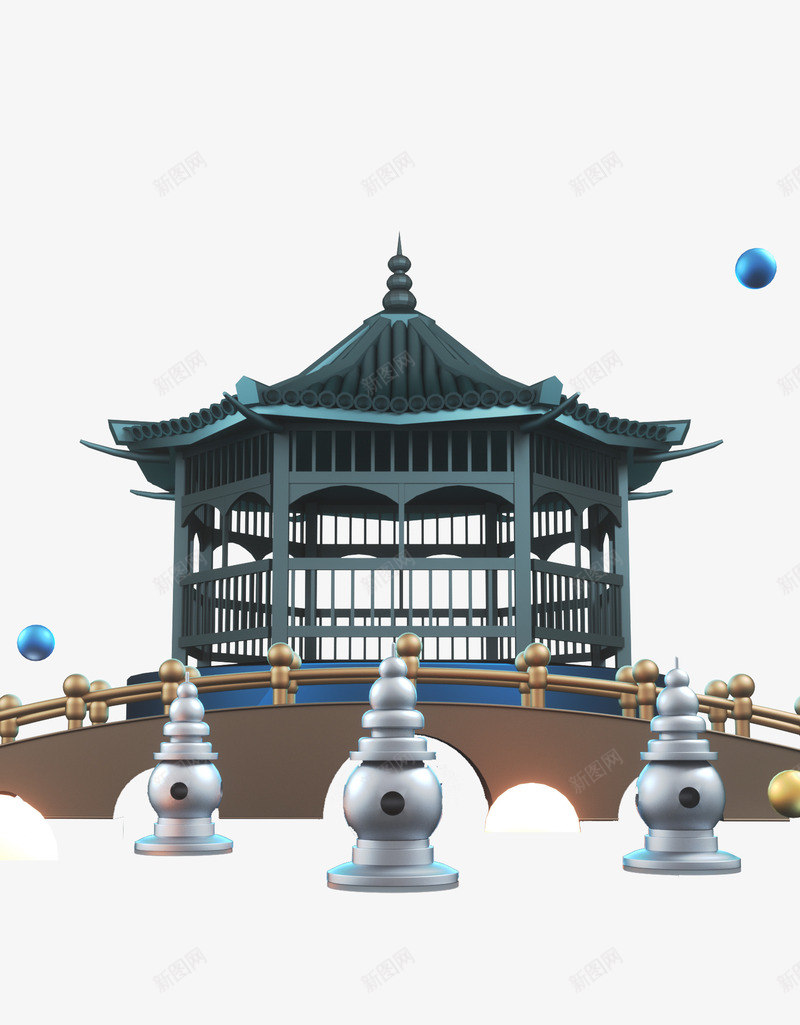C4D建模元素png免抠素材_新图网 https://ixintu.com C4D元素 三潭映月 桥 质感球