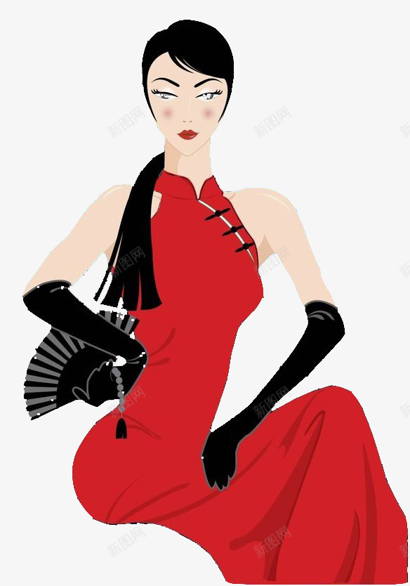 卡通旗袍女人png免抠素材_新图网 https://ixintu.com 卡通 古典模特 女人 女性扇子 扇子 旗袍 旗袍女人 旗袍模特