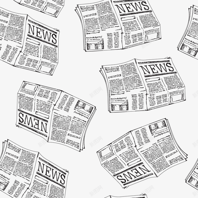 黑白报纸矢量图ai免抠素材_新图网 https://ixintu.com 报纸 线条 飘散 黑白 矢量图