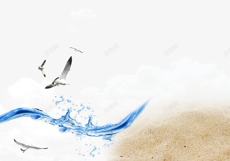 海浪浪花海鸥沙滩psd免抠素材_新图网 https://ixintu.com 沙滩 浪花 海浪 海鸥