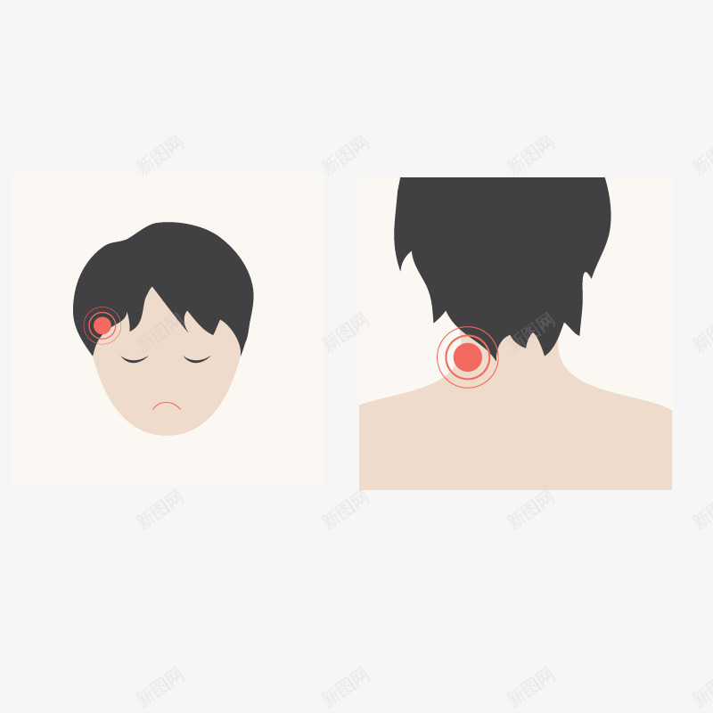 头疼示意图png免抠素材_新图网 https://ixintu.com 疼痛标示图 疼痛部位示意图 矢量疼痛位置 脖子疼 落枕 身体不适