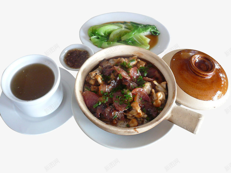 传统腊味鸡煲仔饭png免抠素材_新图网 https://ixintu.com 快餐 汤 煲仔饭 生菜 美食 腊味 鸡肉
