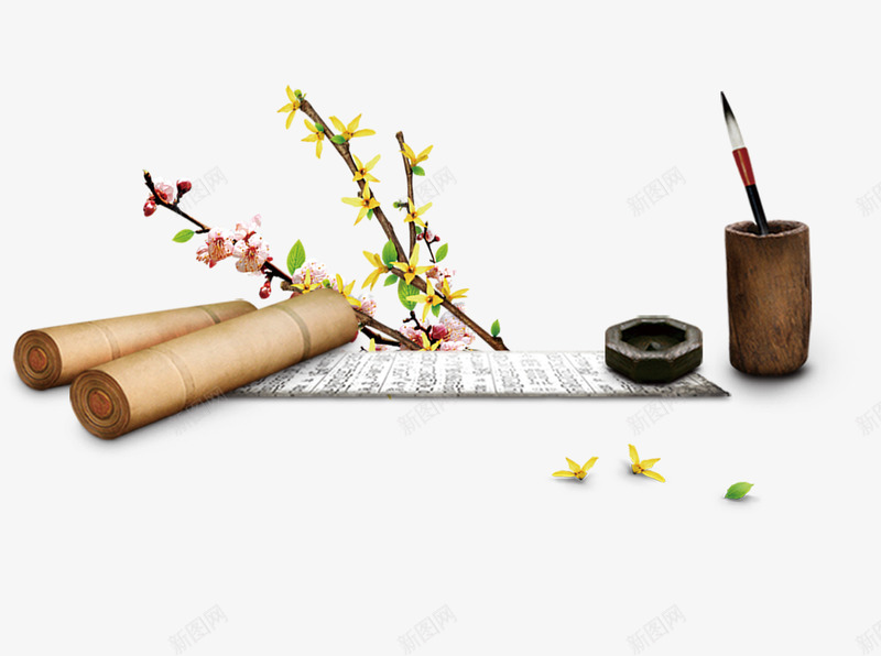 文房四宝png免抠素材_新图网 https://ixintu.com 卷轴 宣纸 文房四宝 矢量素材 砚台