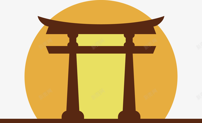 日式扁平古建筑png免抠素材_新图网 https://ixintu.com 建筑 扁平 日本 神社 黄色