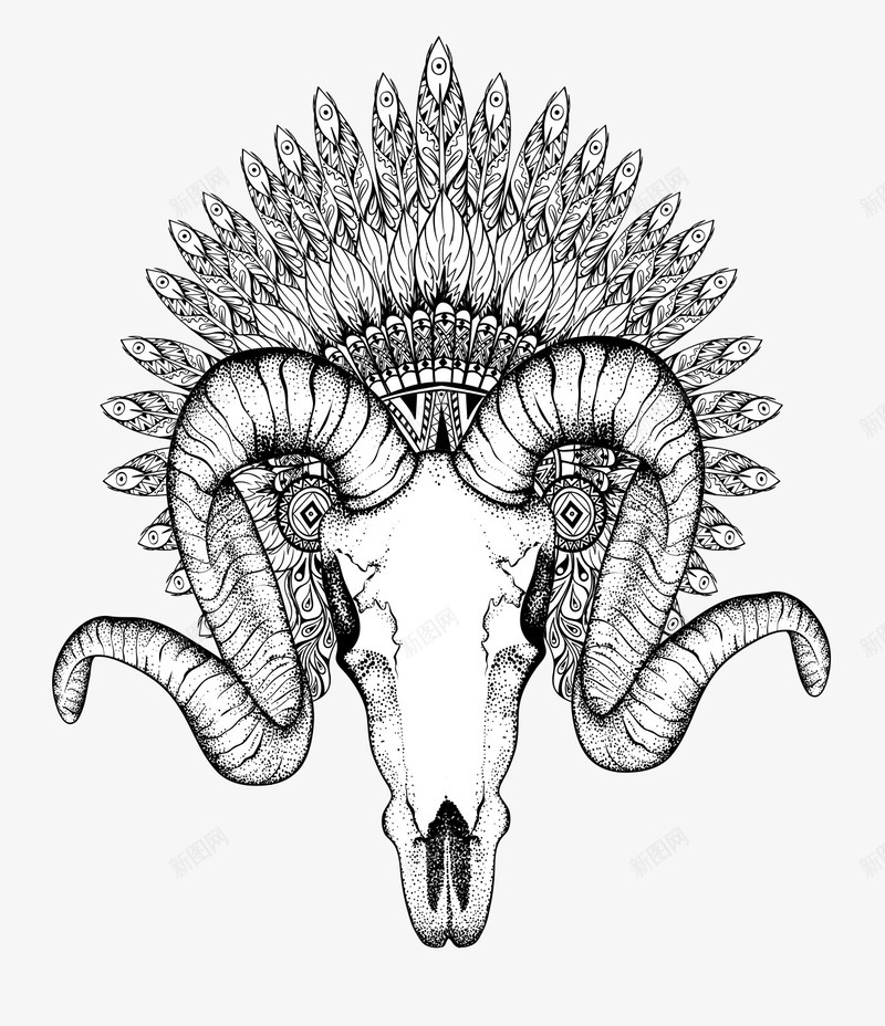 黑白时尚羊头插画矢量图ai免抠素材_新图网 https://ixintu.com 山羊 手绘羊 时尚羊头插画 羊 领头羊 黑白插画 黑白羊头插画 矢量图