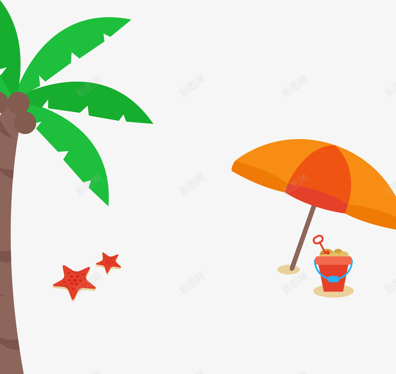 手绘夏日沙滩海星椰子树太阳伞png免抠素材_新图网 https://ixintu.com 夏日 椰子树 沙滩 海星 阳伞