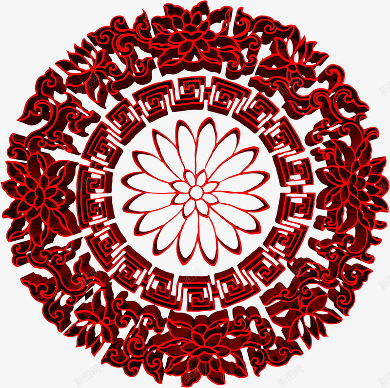 红色立体雕刻的喜庆花纹png免抠素材_新图网 https://ixintu.com 圆形 开门大吉 手绘 立体 红色 花纹 装饰 雕刻