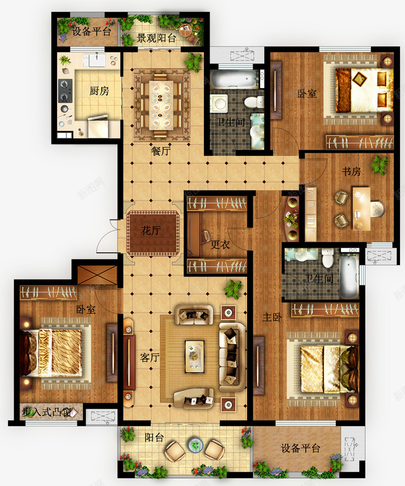 彩色家装平面户型图png免抠素材_新图网 https://ixintu.com 室内户型图 室内设计 家居 家装 家装平面图 户型图 房间俯视图 房间平面图 手绘平面图