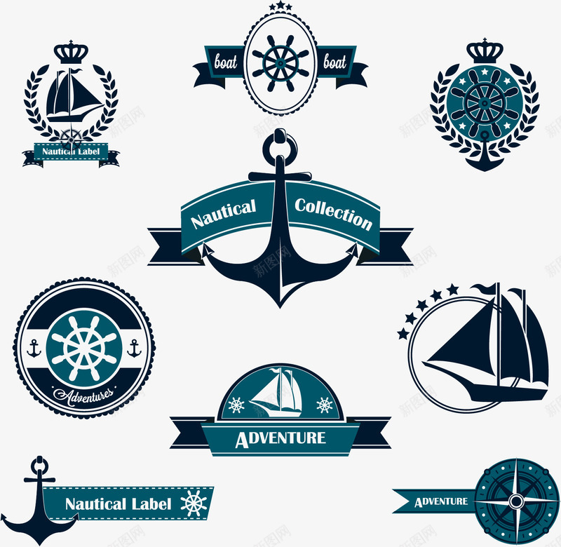 航海图标png_新图网 https://ixintu.com 帆船 灯塔 航海 航行 船舵 锚