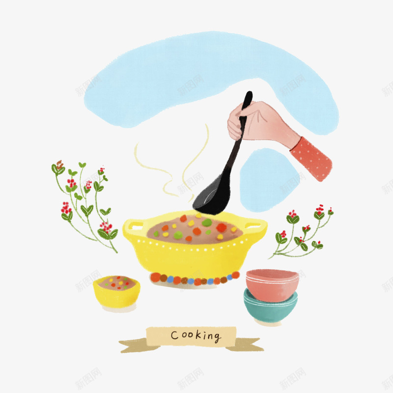 煮粥烹饪读物插画png免抠素材_新图网 https://ixintu.com 卡通 小清新 平面 手绘 插画 水彩画 烹饪 煮粥 读物