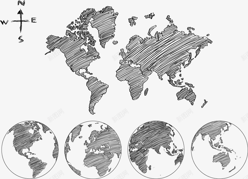 手绘线条地图png免抠素材_新图网 https://ixintu.com 世界地图 全球地图 地图 手绘地图 手绘线条地图 矢量地图