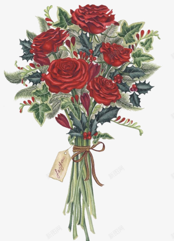 彩绘玫瑰花束png免抠素材_新图网 https://ixintu.com 一束鲜花 卡通手绘 玫瑰 花卉 花束