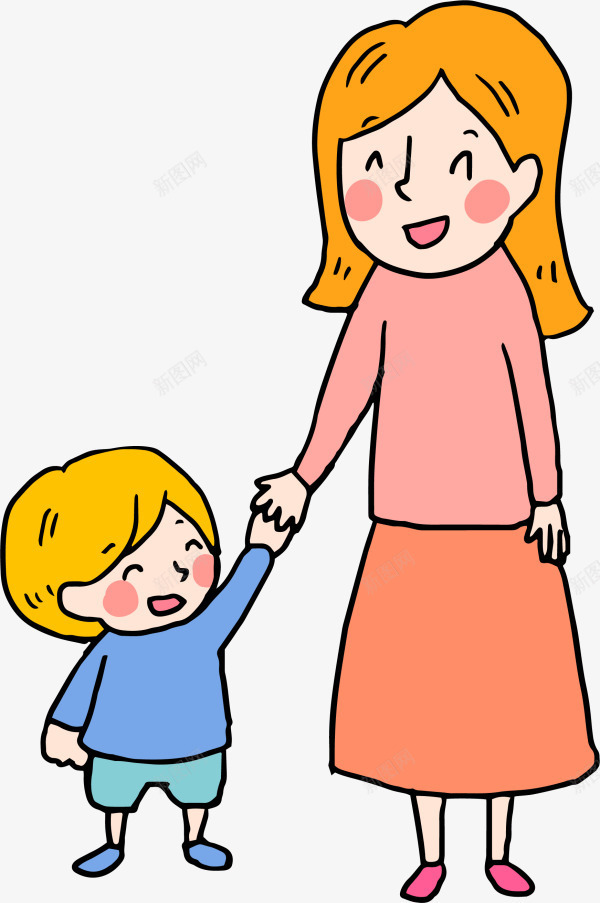 母亲节牵着孩子的母亲png免抠素材_新图网 https://ixintu.com 妈妈 开心 手牵着手 母亲节 母爱 牵着孩子的母亲