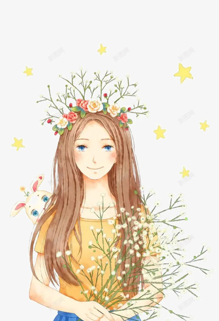 唯美手绘人物插画png免抠素材_新图网 https://ixintu.com 小清新 少女 手绘 插画 文艺 水彩