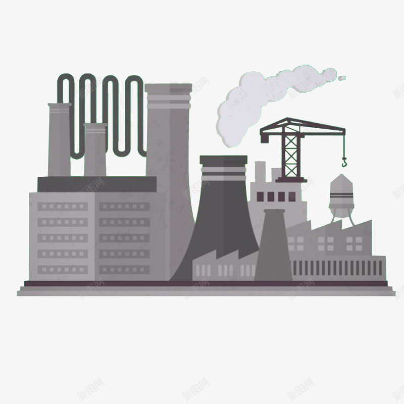 灰色工厂平面图png免抠素材_新图网 https://ixintu.com 吊车 工厂车间 灰色城市 烟筒 环境污染