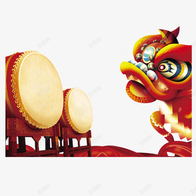 红色敲鼓png免抠素材_新图网 https://ixintu.com 光泽 娱乐 敲鼓 新年 渐变 红色 绸子 舞狮子