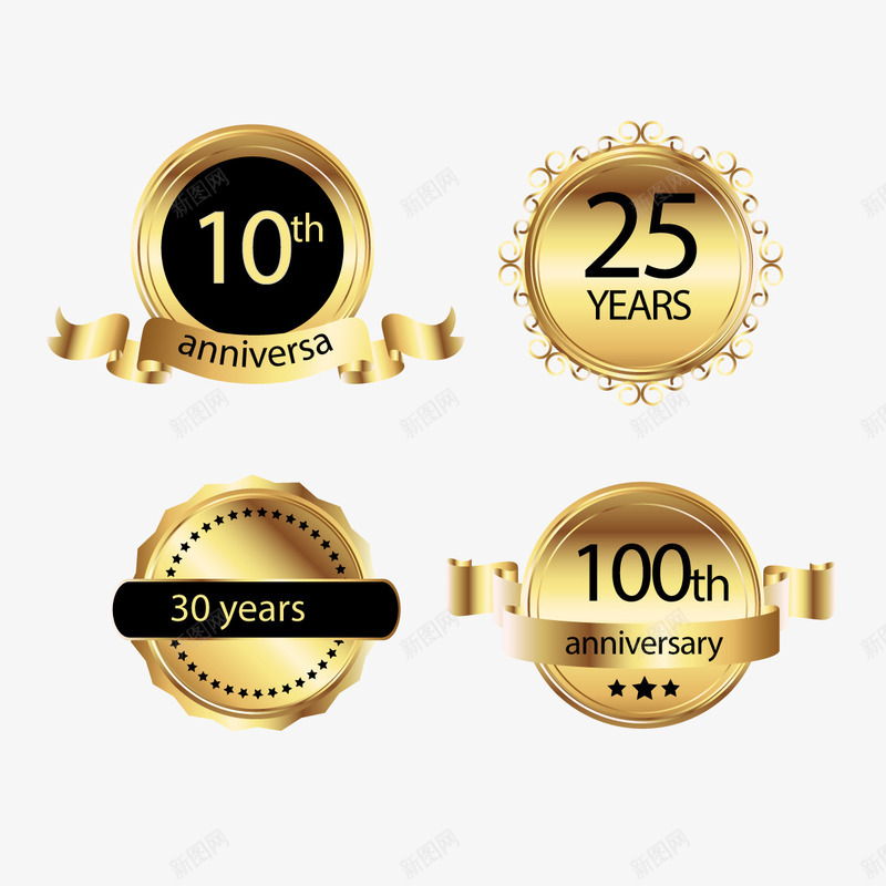 周年纪念png免抠素材_新图网 https://ixintu.com 10年 25周年 贴签 金色