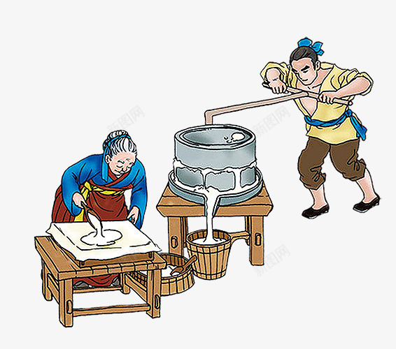 古代手绘磨豆腐png免抠素材_新图网 https://ixintu.com 卡通磨豆腐 古代制作豆腐流程图 手绘磨豆腐 磨豆腐 豆腐