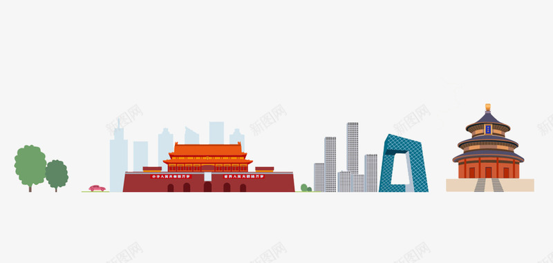 卡通扁平化北京建筑png免抠素材_新图网 https://ixintu.com 北京 北京插画 卡通 卡通建筑 天安门 建筑