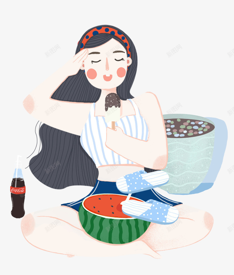 夏季手绘小女孩吃冰淇淋西瓜psd免抠素材_新图网 https://ixintu.com 吃冰淇淋 夏季 夏季手绘小女孩吃冰淇淋西瓜 小女孩 手绘 西瓜