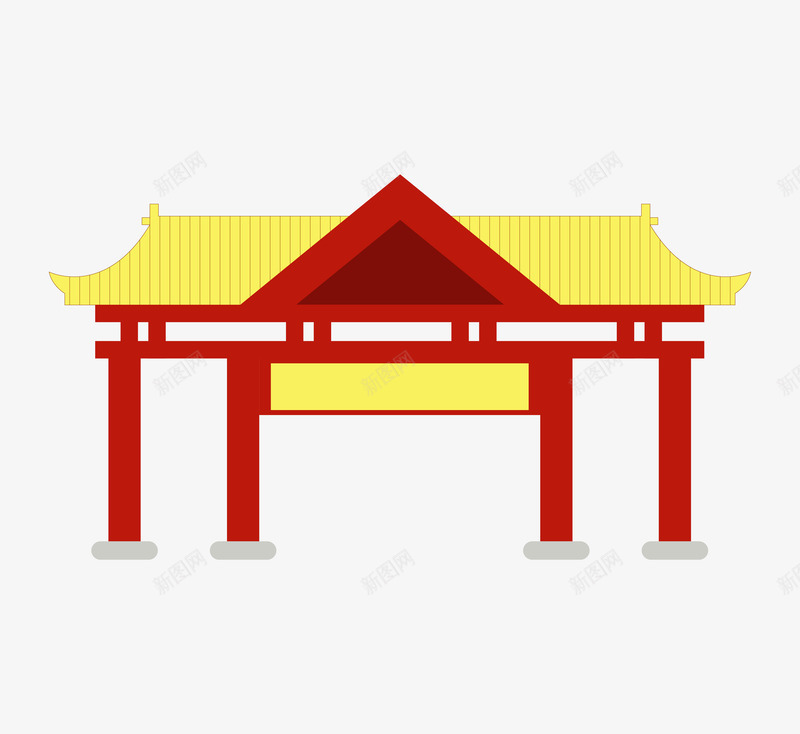 中国风卡通古建筑亭廊png免抠素材_新图网 https://ixintu.com 中国风 亭廊 免抠建筑 卡通 古建筑 建筑 房子 棕色房子 红色大门