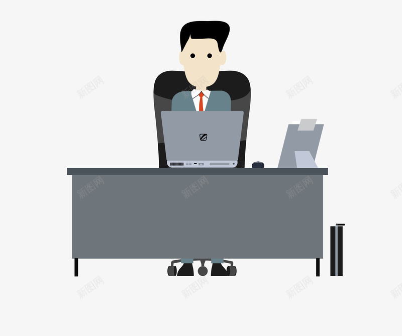 办公司男人png免抠素材_新图网 https://ixintu.com 办公 卡通 手绘 桌子 椅子 灰色 电脑 男人