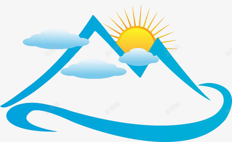 手绘扁平蓝色山png免抠素材_新图网 https://ixintu.com 云 地貌 太阳 山 手绘 简笔山 简笔画 简笔画山 蓝色