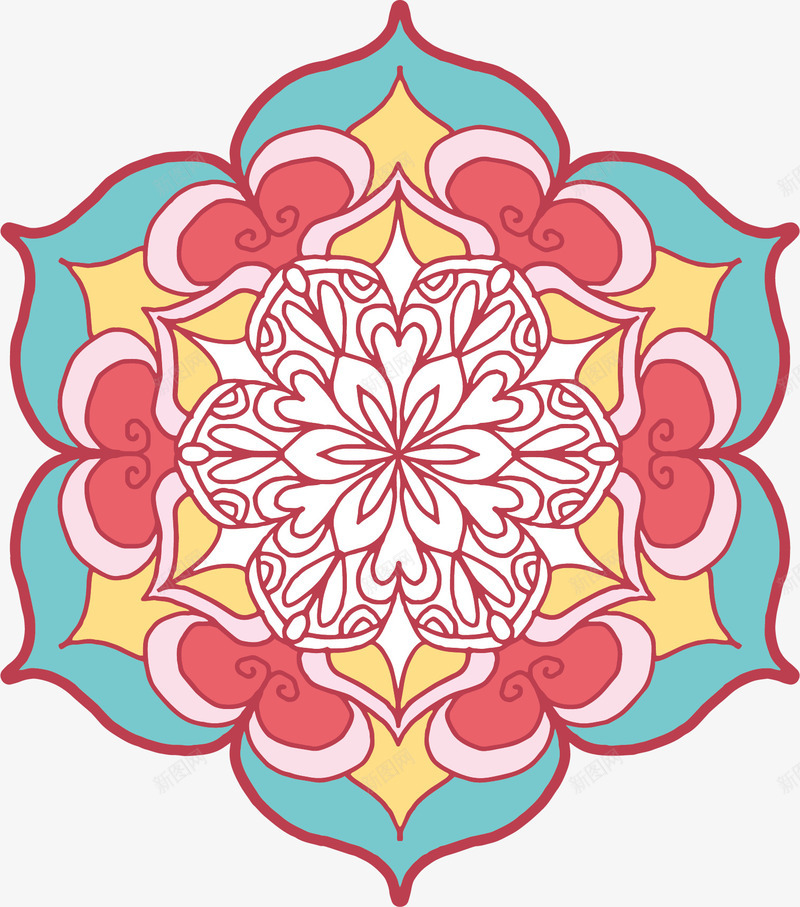 六角曼陀罗花朵png免抠素材_新图网 https://ixintu.com 佛教 六角花朵 曼陀罗 矢量素材 粉色