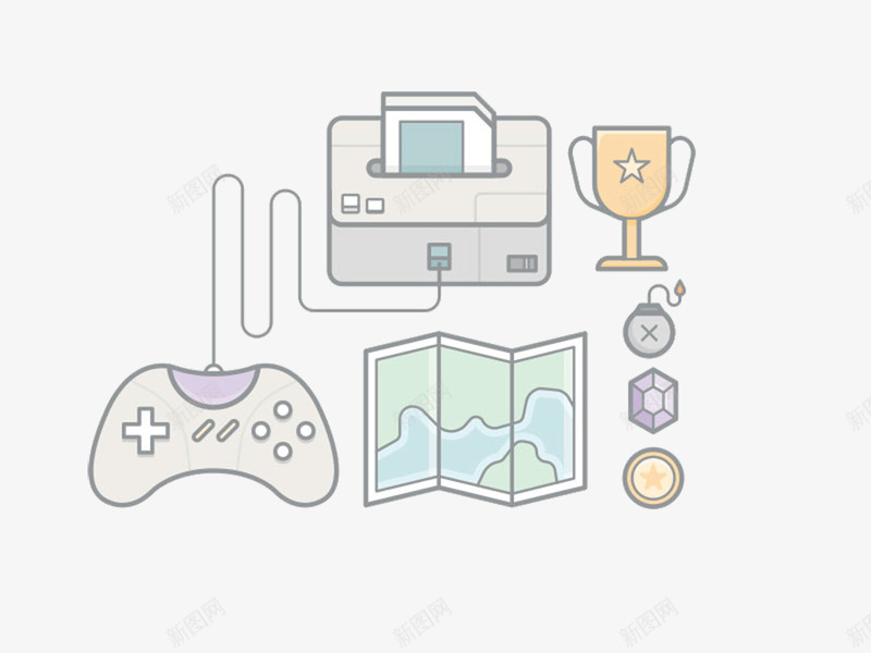 游戏终端png免抠素材_新图网 https://ixintu.com 奖杯 彩色游戏机 插画 游戏 游戏机