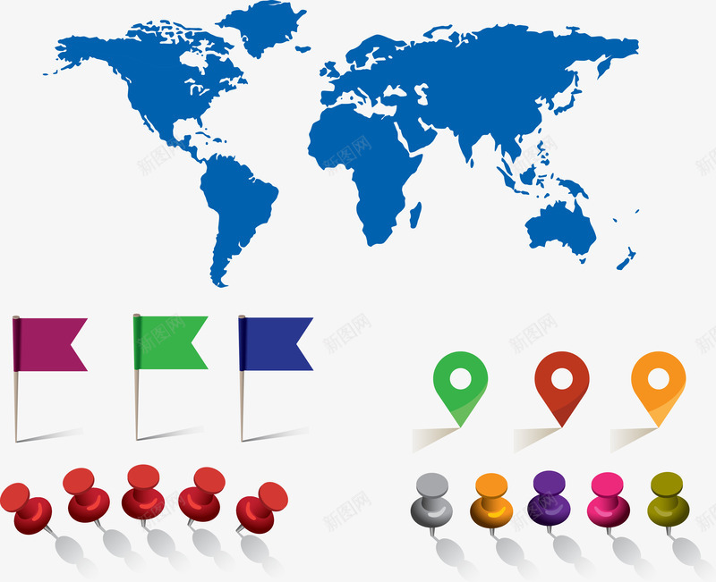 地图标记DIYpng_新图网 https://ixintu.com 世界 图钉 小旗子 精准定位 蓝色