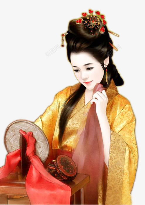 金黄色衣服女子扇子长头发png免抠素材_新图网 https://ixintu.com 头发 女子 扇子 素材 衣服 金黄色