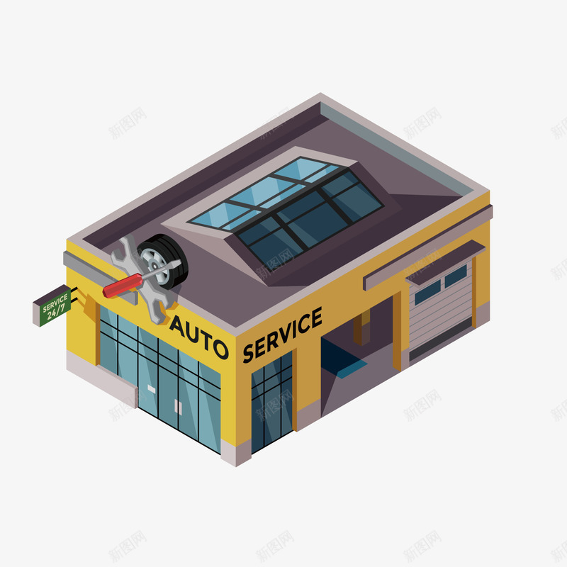 汽车维修厂png免抠素材_新图网 https://ixintu.com 服务行业 汽车 汽车修理 汽车装饰招牌 生活 矢量ai 维修 网页设计 黄色