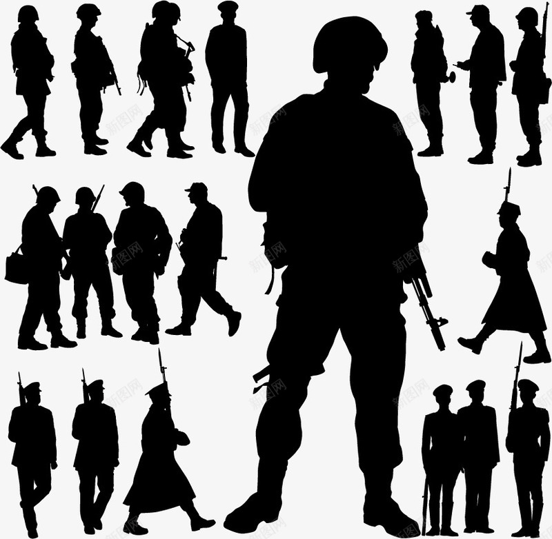 士兵剪影png免抠素材_新图网 https://ixintu.com 人物剪影 军队 列队 士兵 武器 武器库 部队 黑白剪影